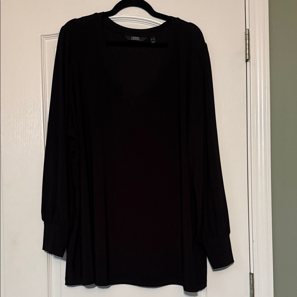 dennis basso Black Long-Sleeve Draped Women's Top